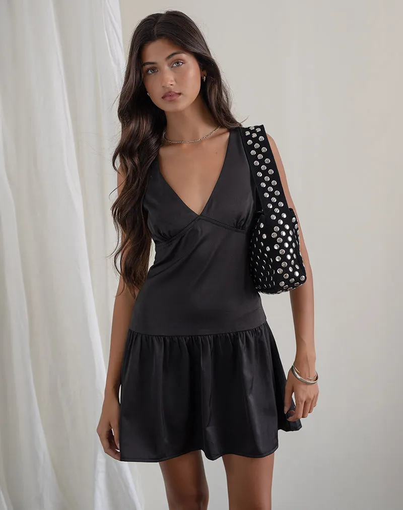 Distia Plunge Puff Mini Dress in Black sold by Motel Rocks