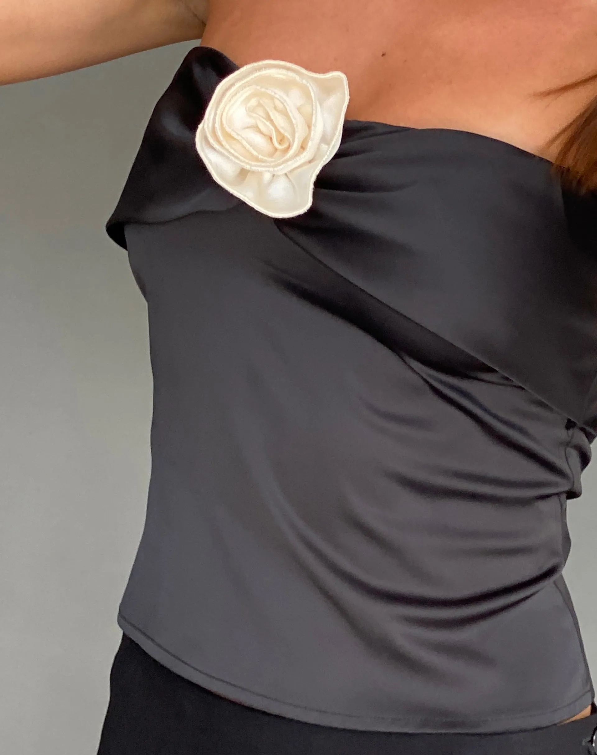 Astrum Bandeau Satin Top in Black with Rosette sold by Motel Rocks product image thumbnail 2