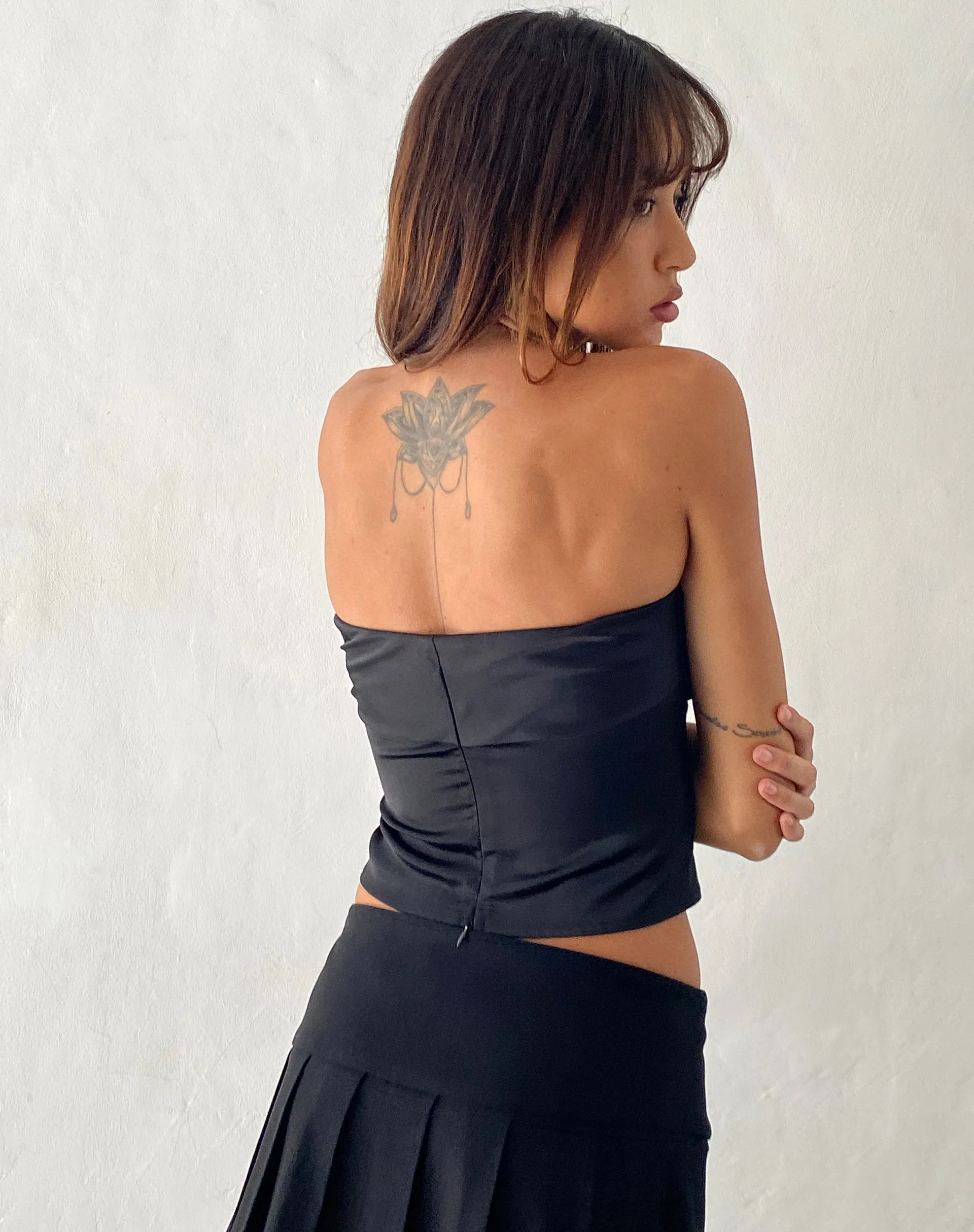 Astrum Bandeau Satin Top in Black with Rosette sold by Motel Rocks product image thumbnail 3