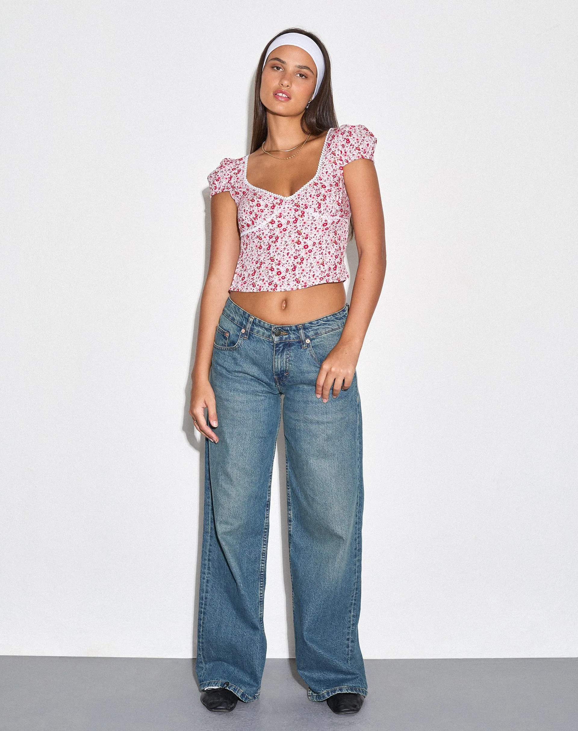 Laz Top in Blush Red Ditsy Floral sold by Motel Rocks product image thumbnail 2