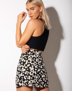 Sheny Mini Skirt in Mini Daisy Black sold by Motel Rocks