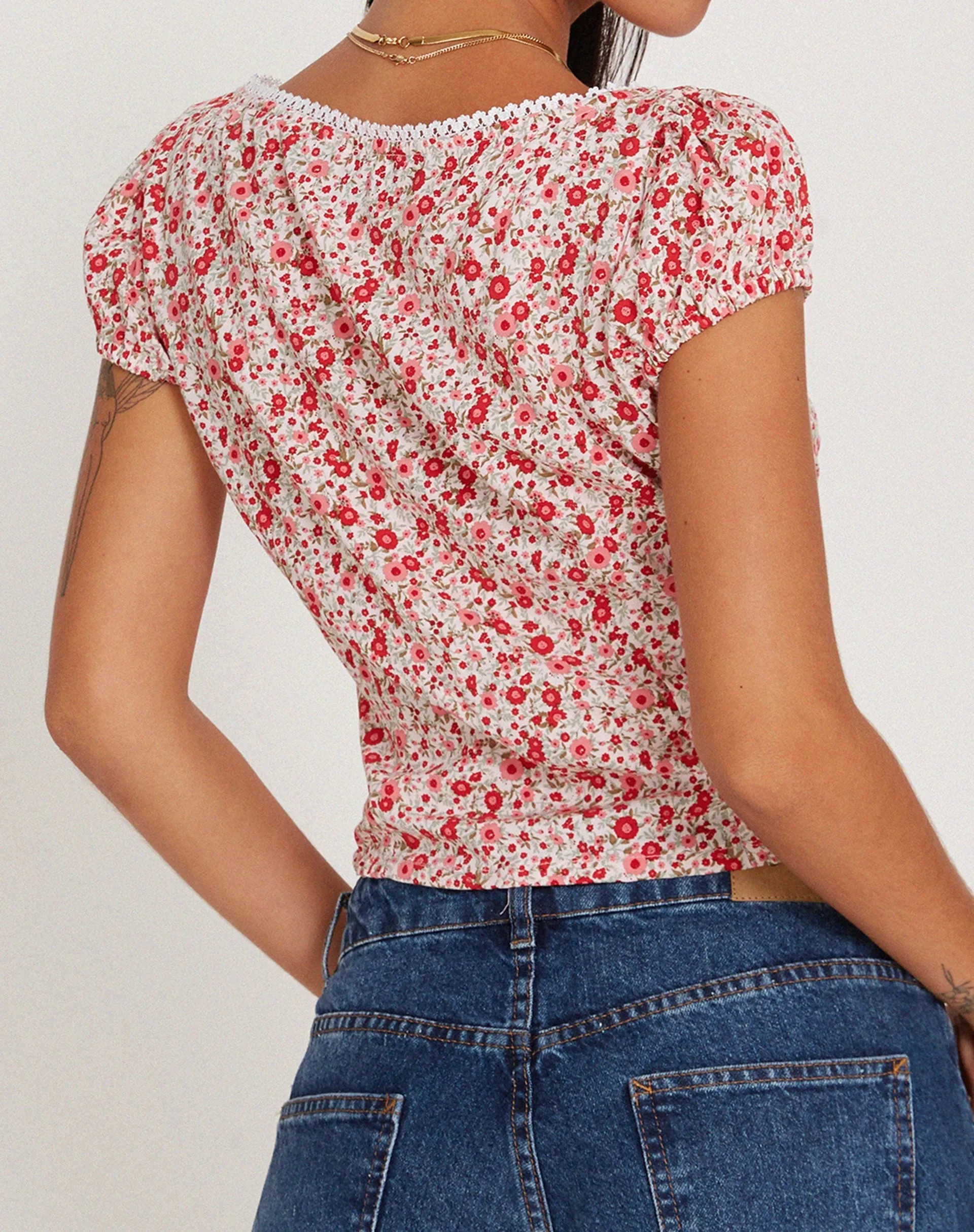 Laz Top in Blush Red Ditsy Floral sold by Motel Rocks product image thumbnail 5