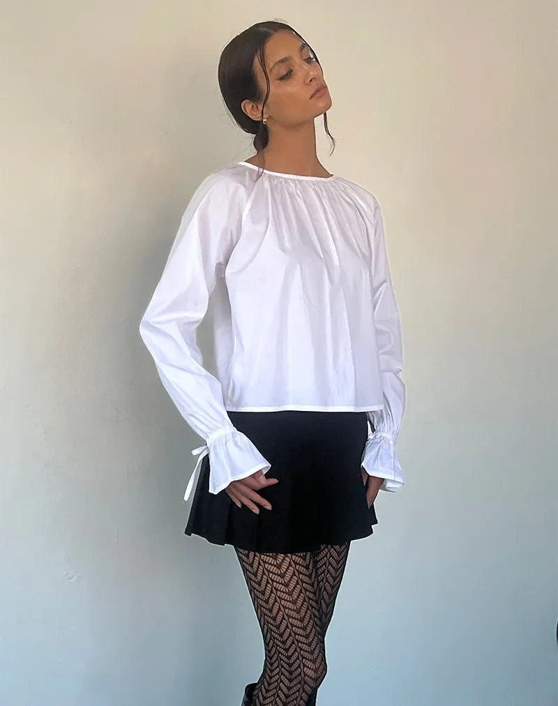 Bulila Tie Sleeve Blouse in White Poplin sold by Motel Rocks