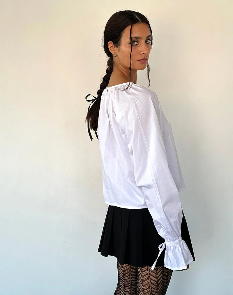 Bulila Tie Sleeve Blouse in White Poplin sold by Motel Rocks product image thumbnail 3