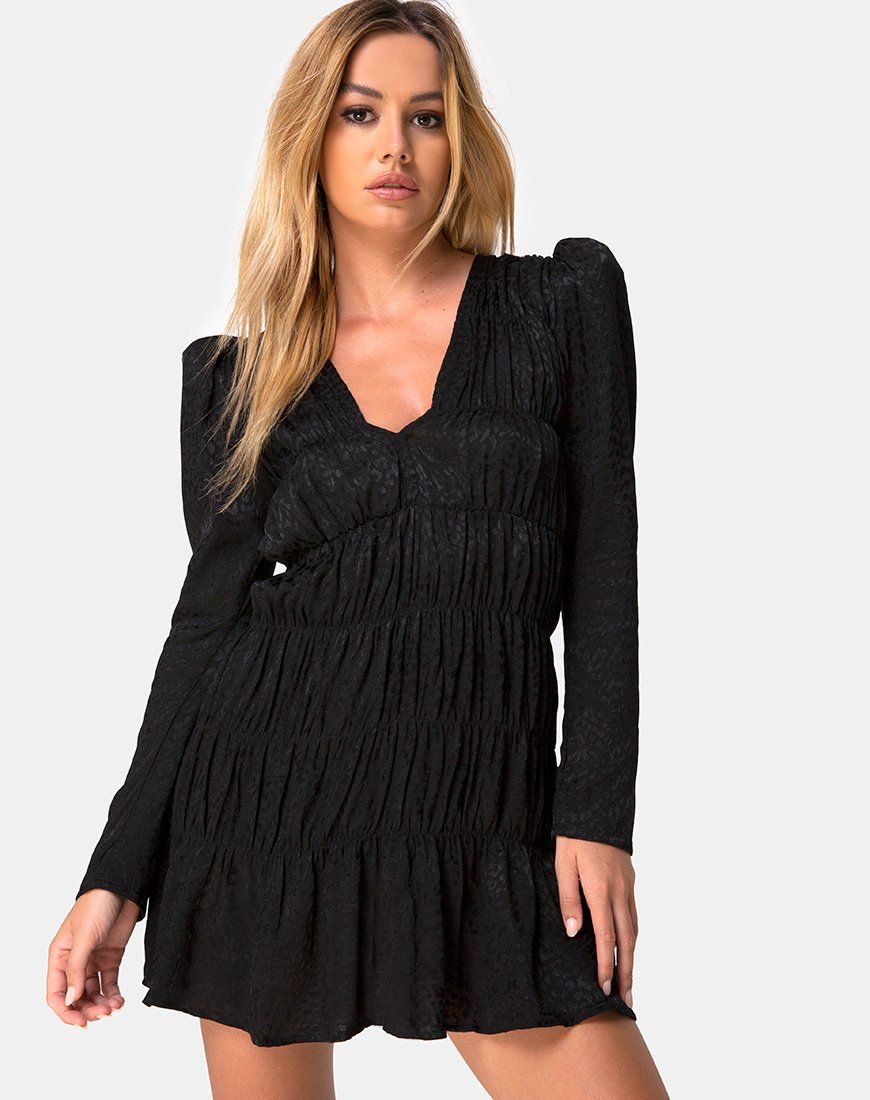 Risana Dress in Satin Cheetah Black sold by Motel Rocks