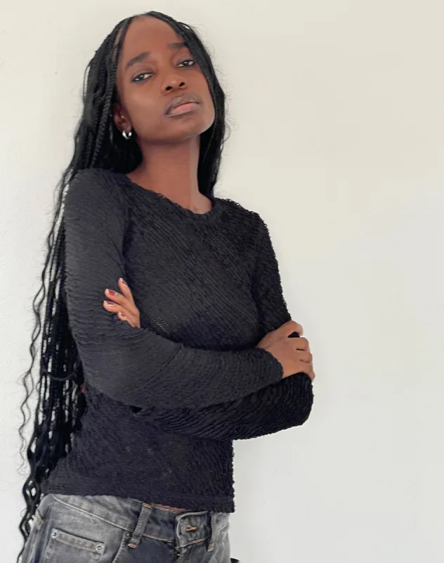 Maya Long Sleeve Top in Textured Black made by Motel Rocks