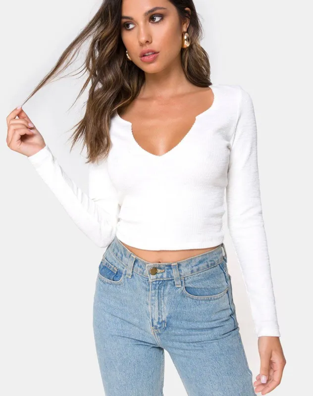 Guanelle Top in Rib White sold by Motel Rocks