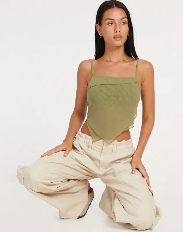 Shindu Top in Mesh Olive made by Motel Rocks