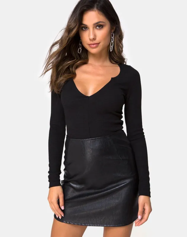 Guanelle Top in Rib Black sold by Motel Rocks