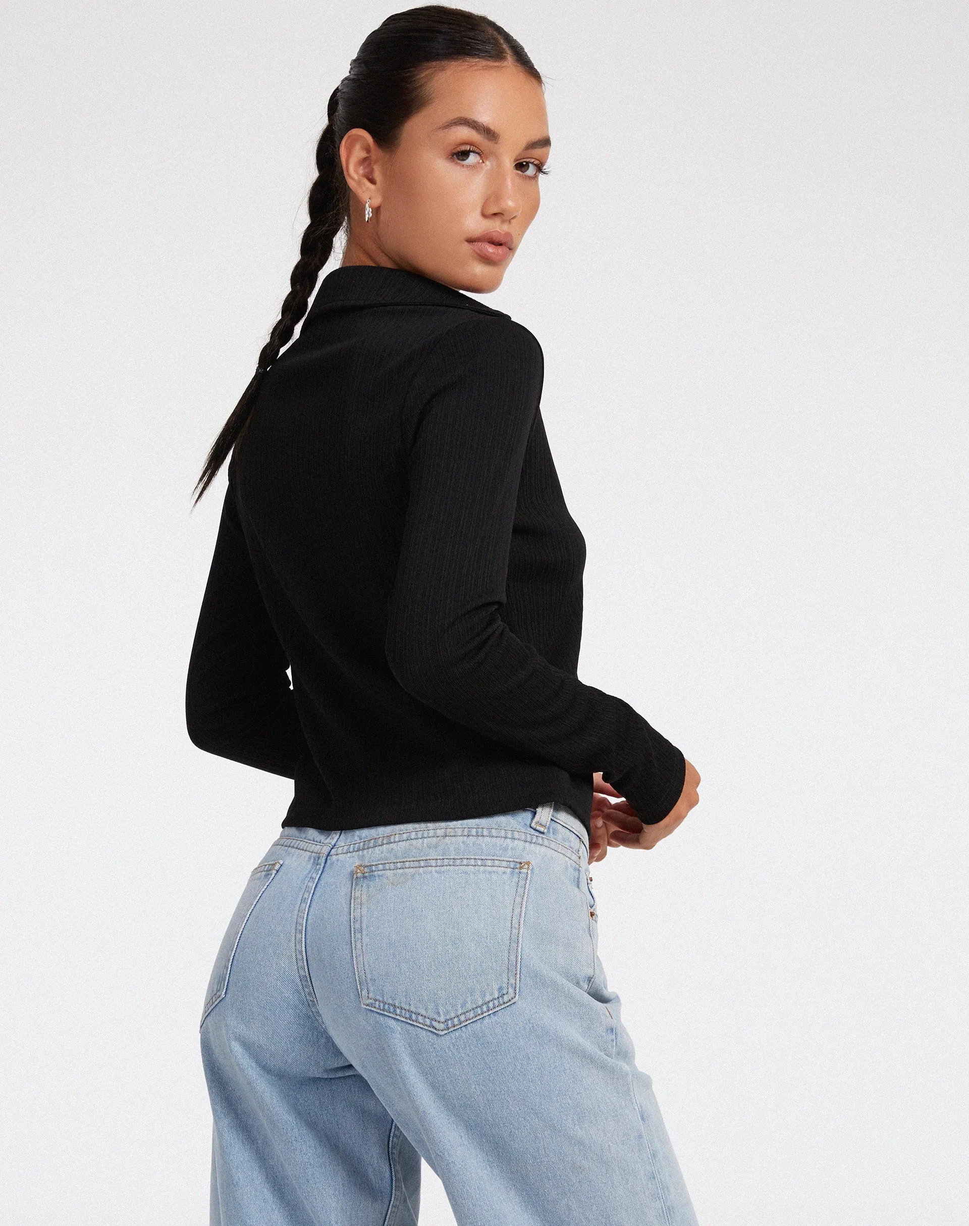 Ruix Long Sleeve Top in Jersey Plise Black sold by Motel Rocks product image thumbnail 2