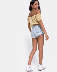 Eva Crop Top in Pastel Lace Lemon sold by Motel Rocks