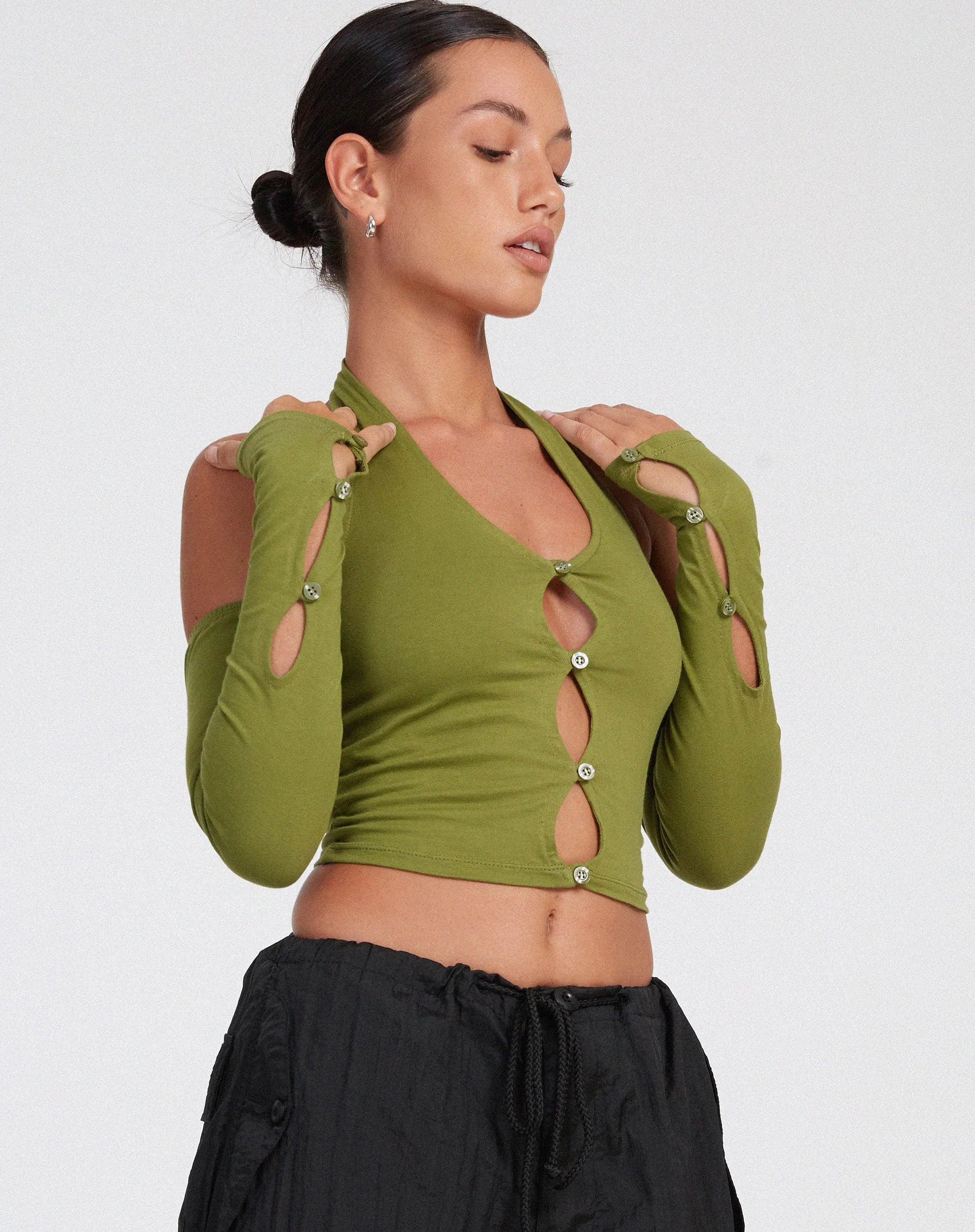 Jayne Crop Top in Khaki sold by Motel Rocks product image thumbnail 4