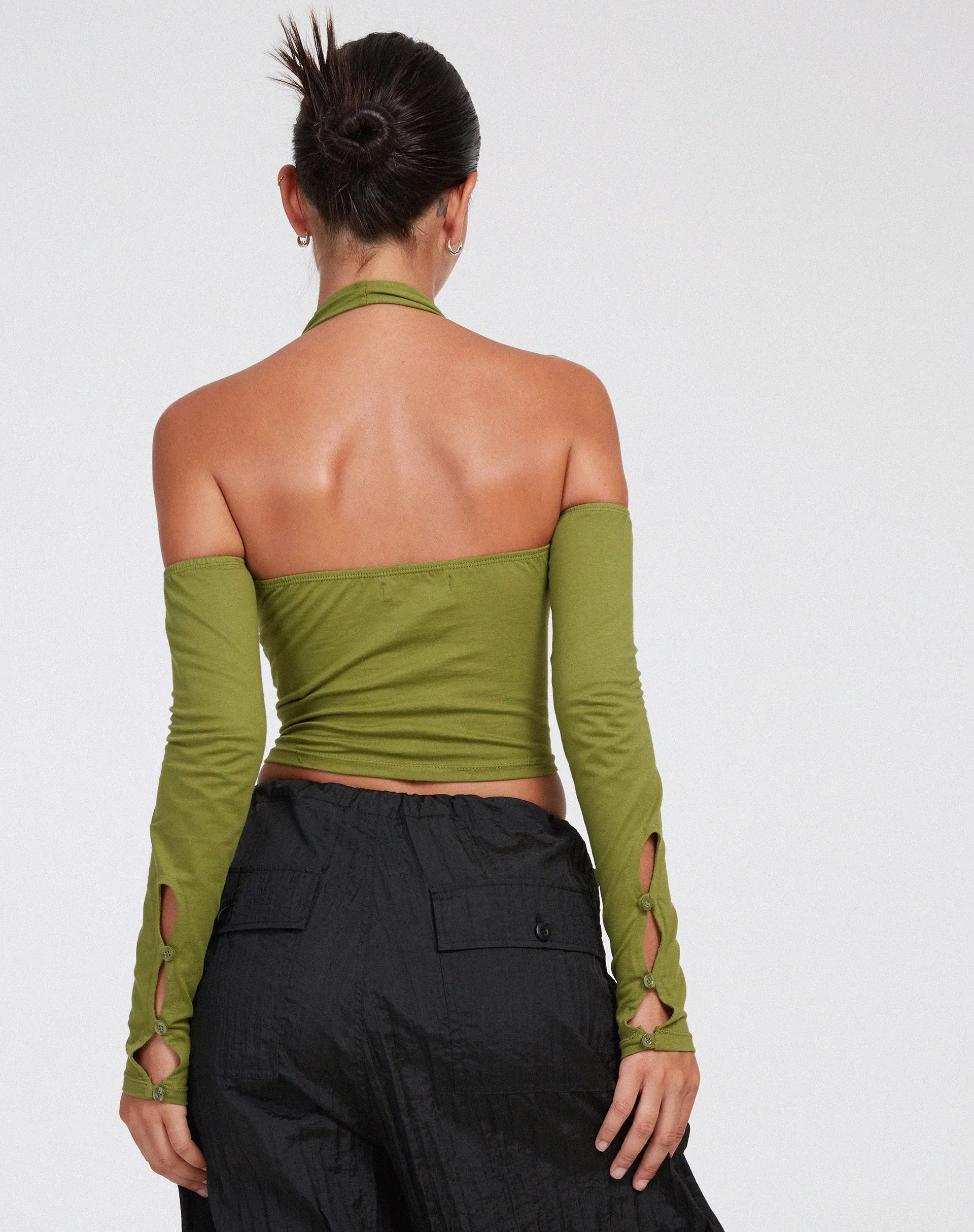 Jayne Crop Top in Khaki sold by Motel Rocks product image thumbnail 2