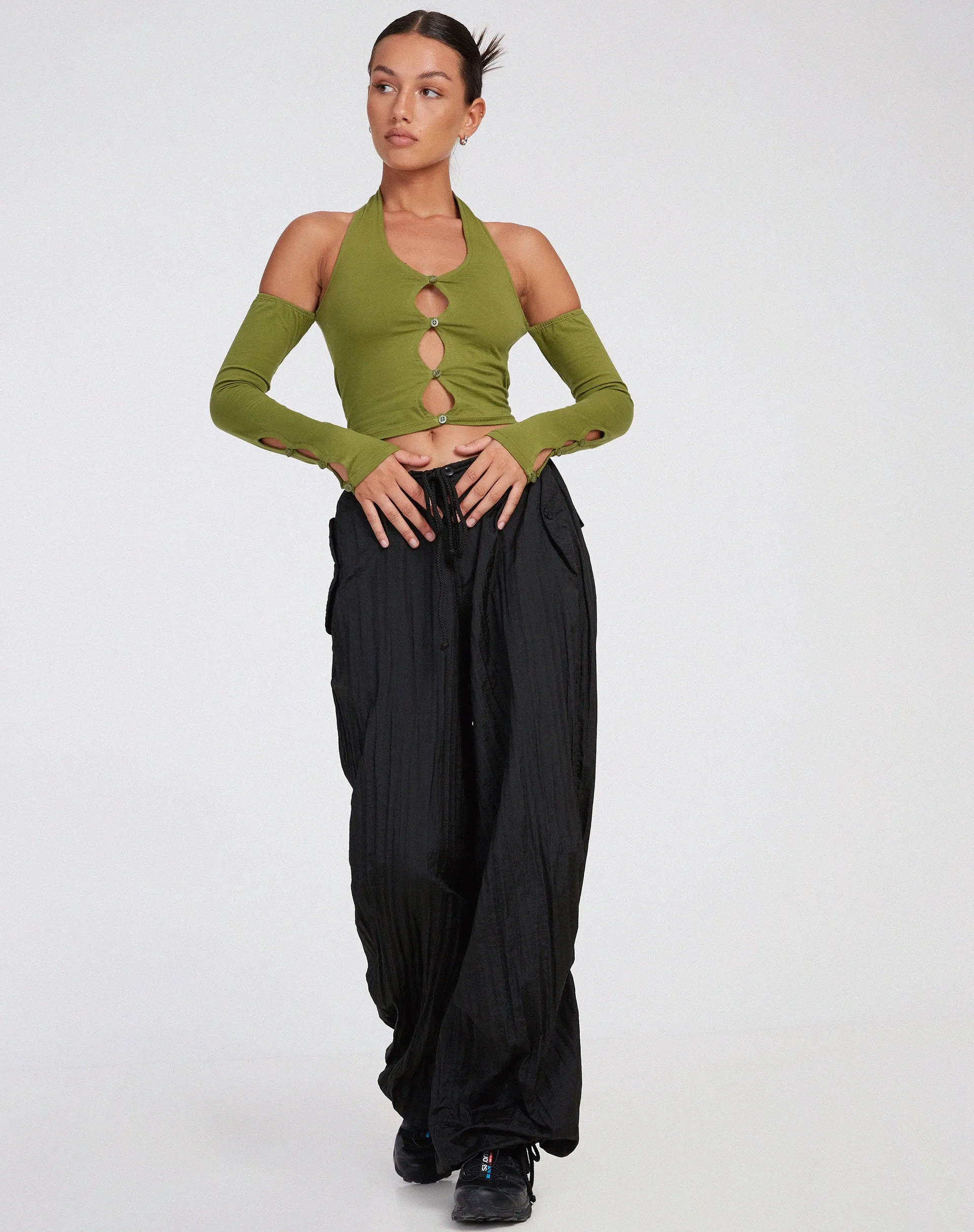 Jayne Crop Top in Khaki sold by Motel Rocks product image thumbnail 3
