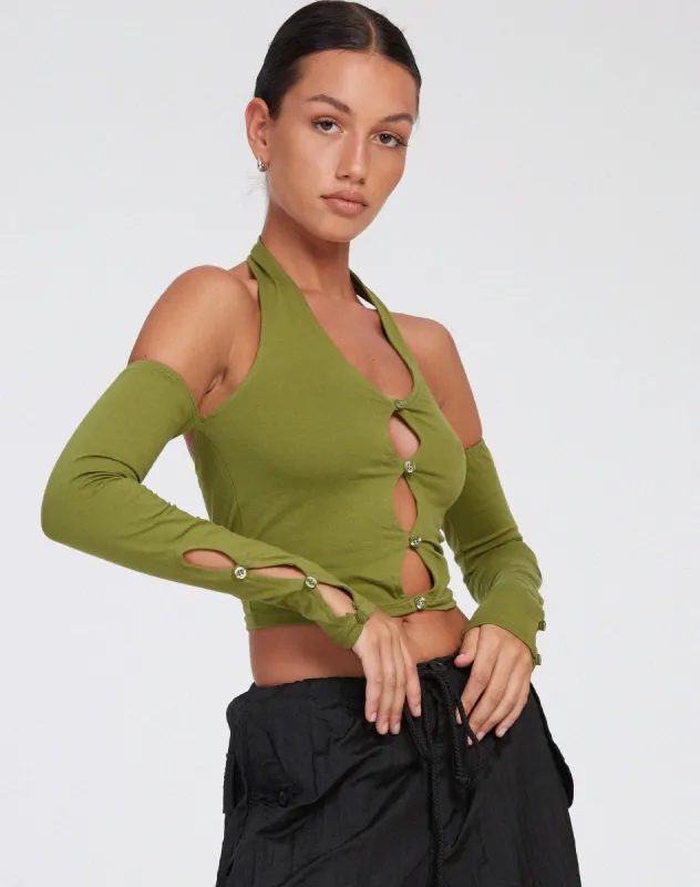 Jayne Crop Top in Khaki sold by Motel Rocks