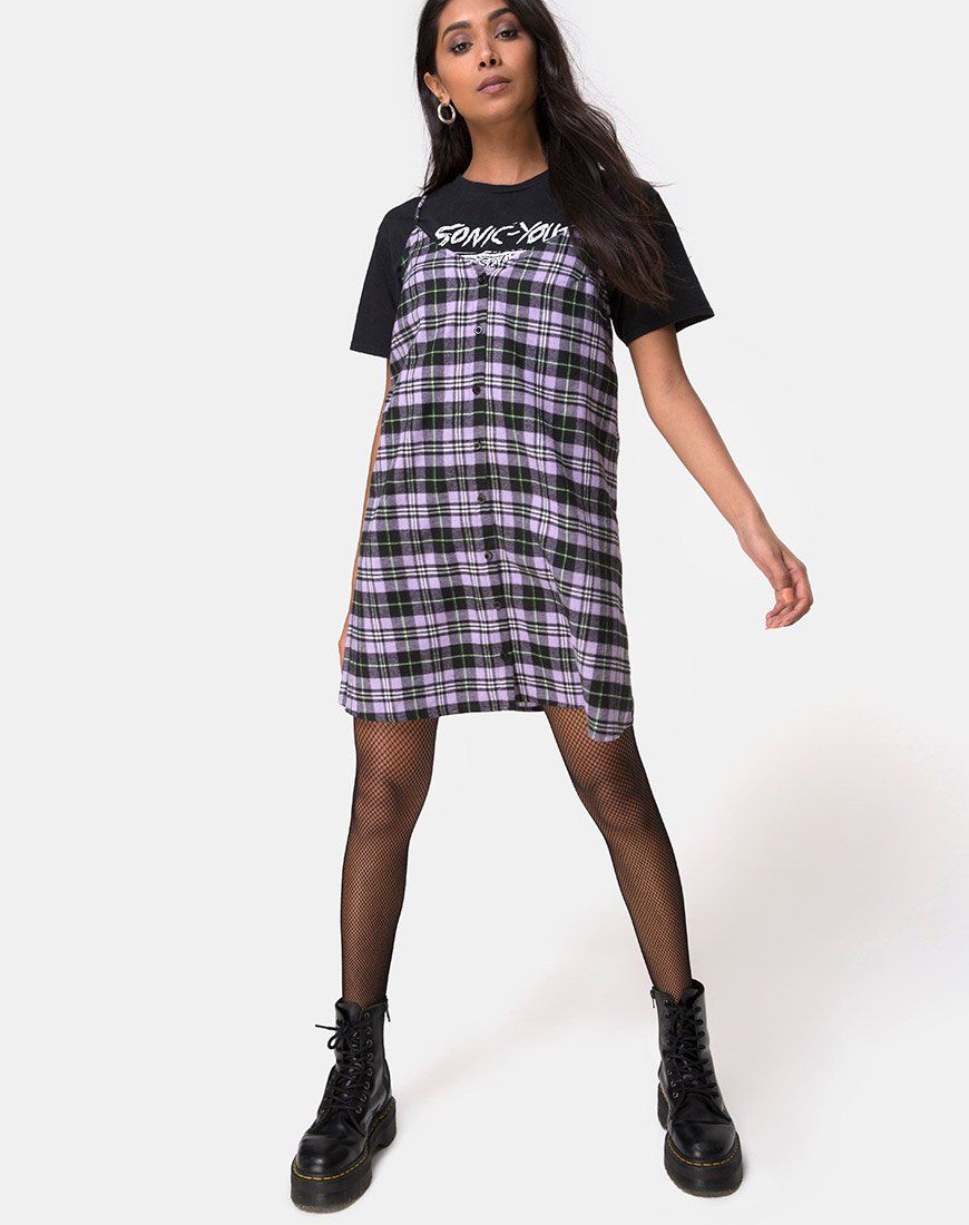 Sanna Slip Dress in Plaid Lilac sold by Motel Rocks product image thumbnail 3