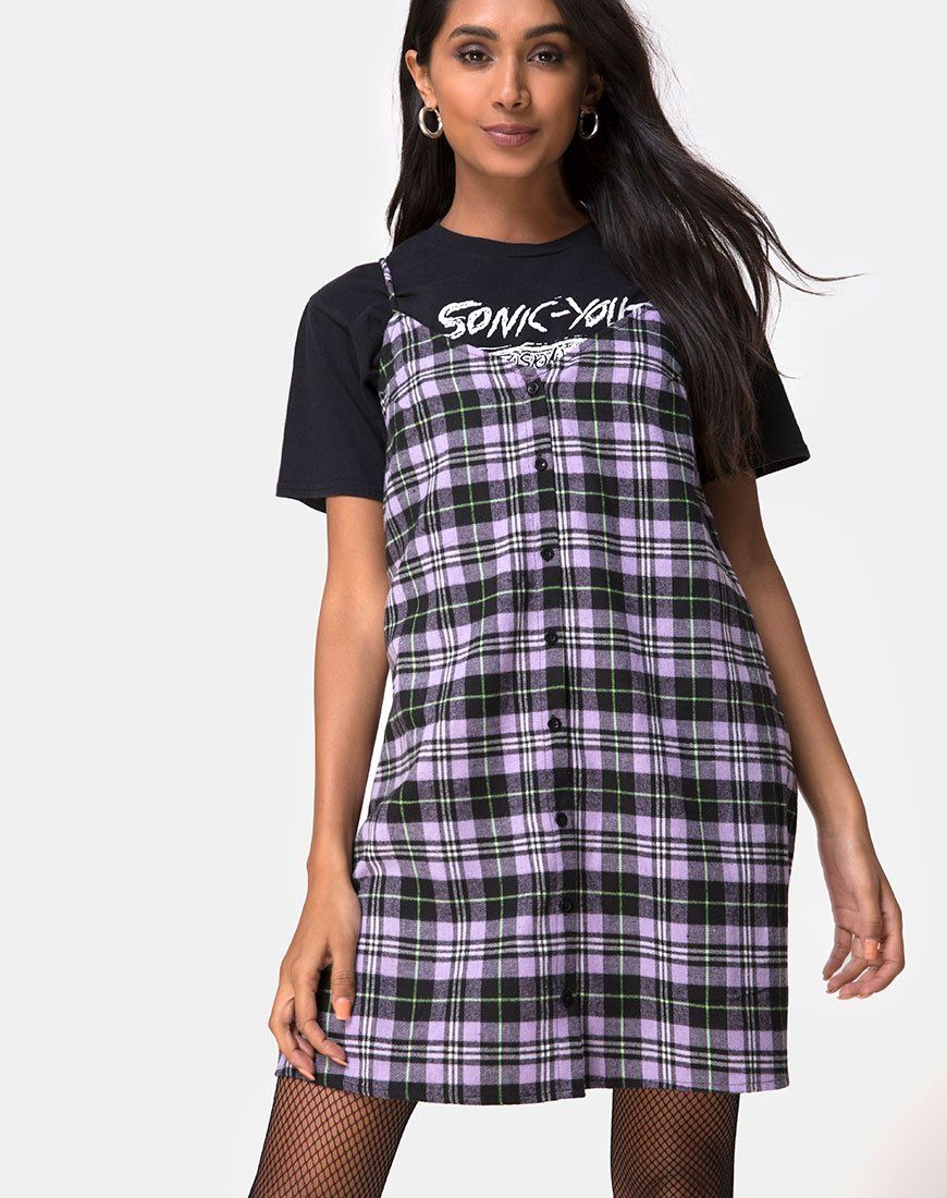 Sanna Slip Dress in Plaid Lilac sold by Motel Rocks