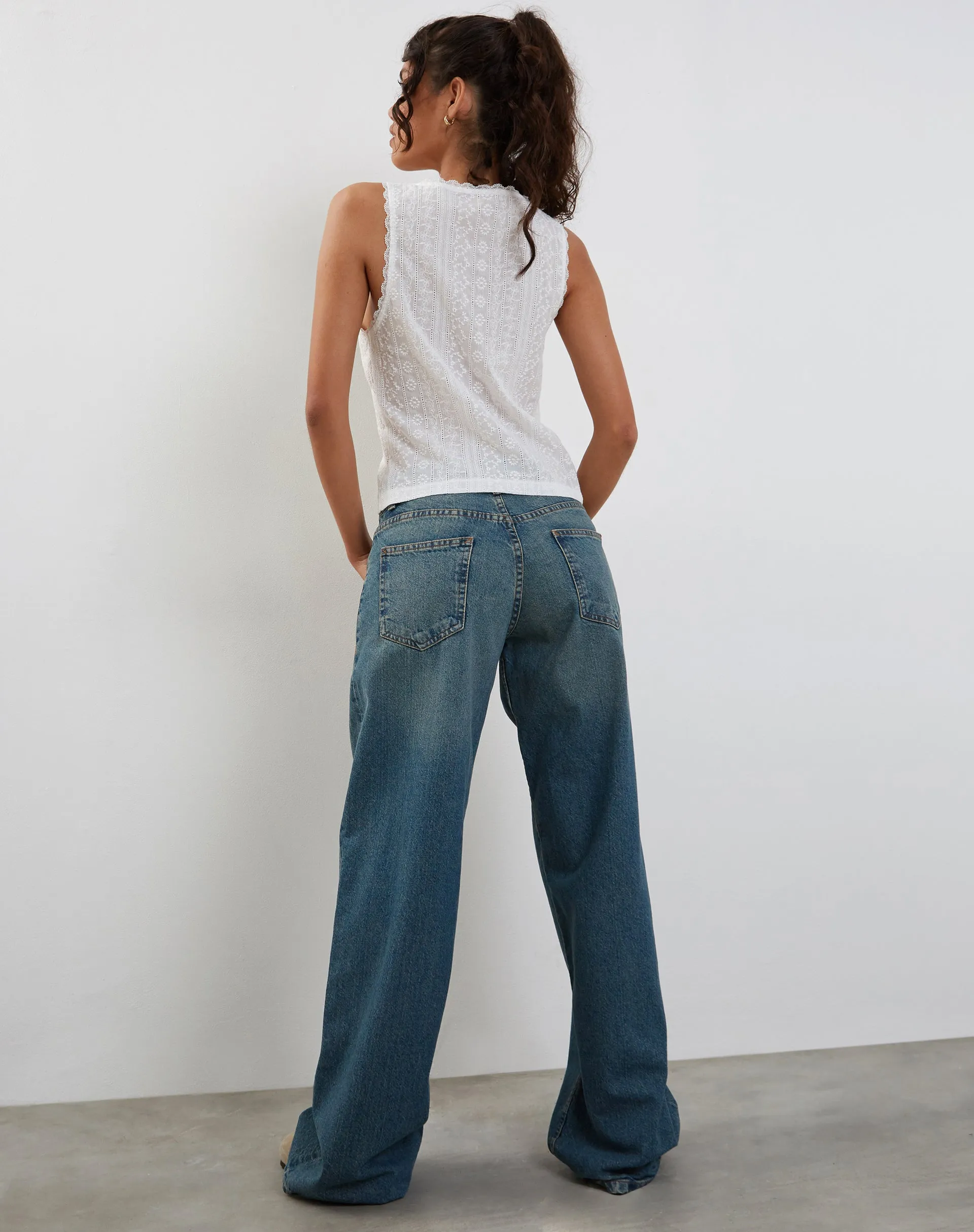 Vezia Broderie Sleeveless Top in White with Rose Embroidery sold by Motel Rocks product image thumbnail 4