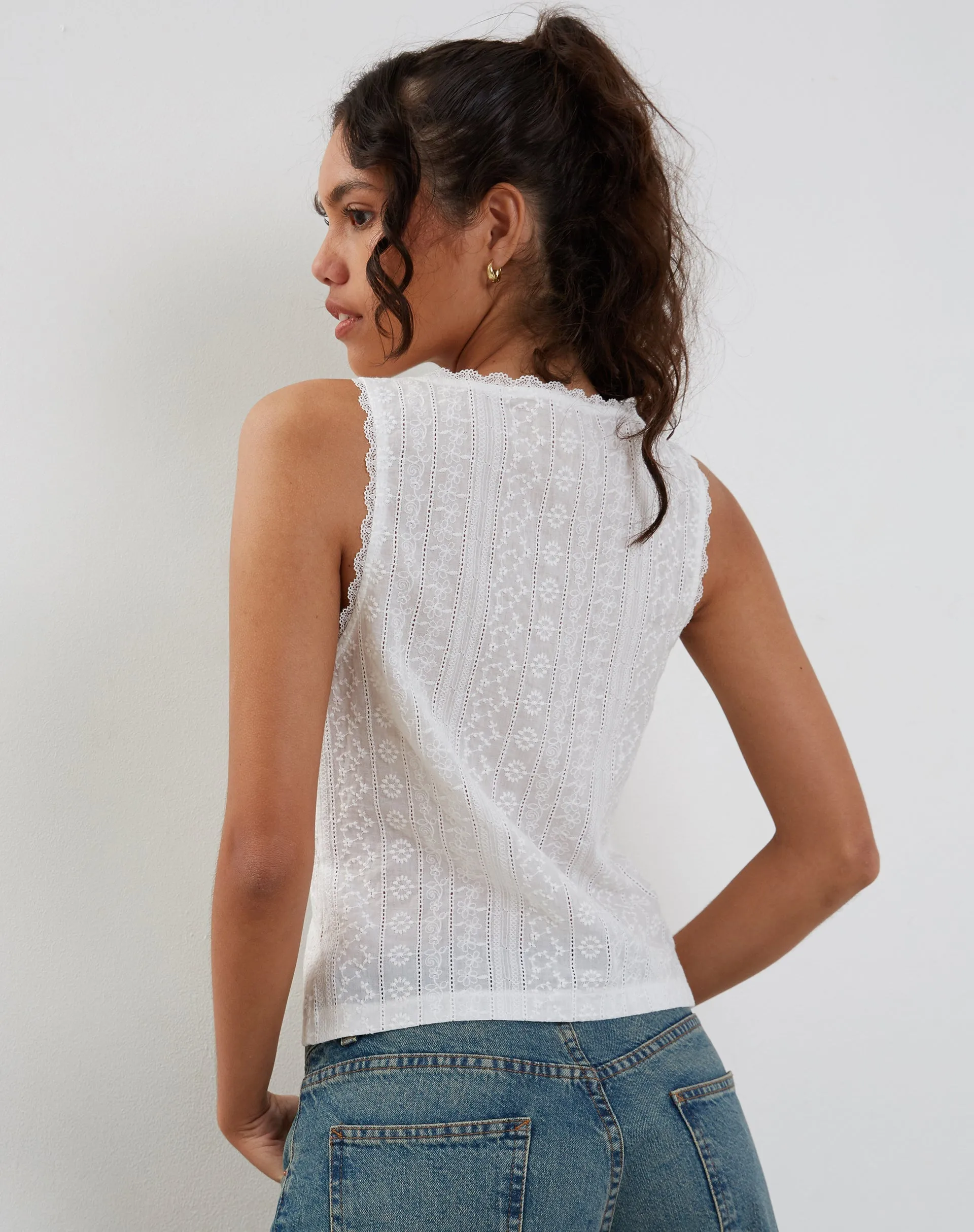 Vezia Broderie Sleeveless Top in White with Rose Embroidery sold by Motel Rocks product image thumbnail 2