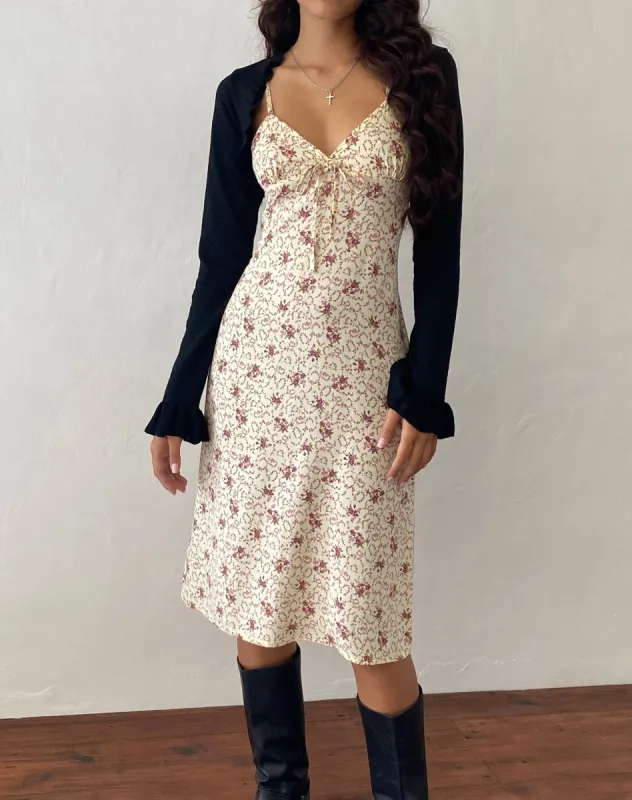 Ronsha Midi Dress in Flower Chain Cream sold by Motel Rocks