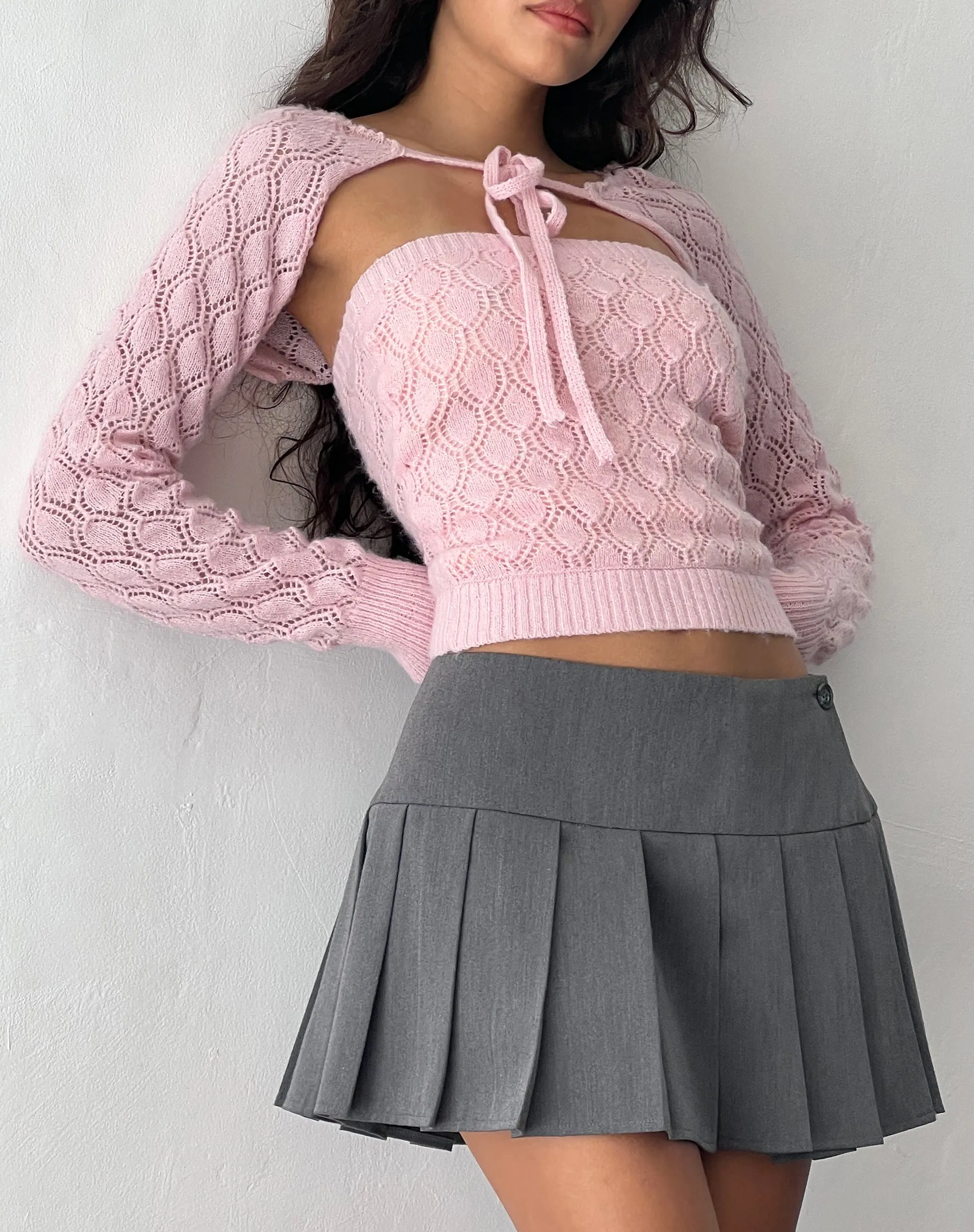Arinah Knitted Shrug Top in Ballet Pink sold by Motel Rocks product image thumbnail 3
