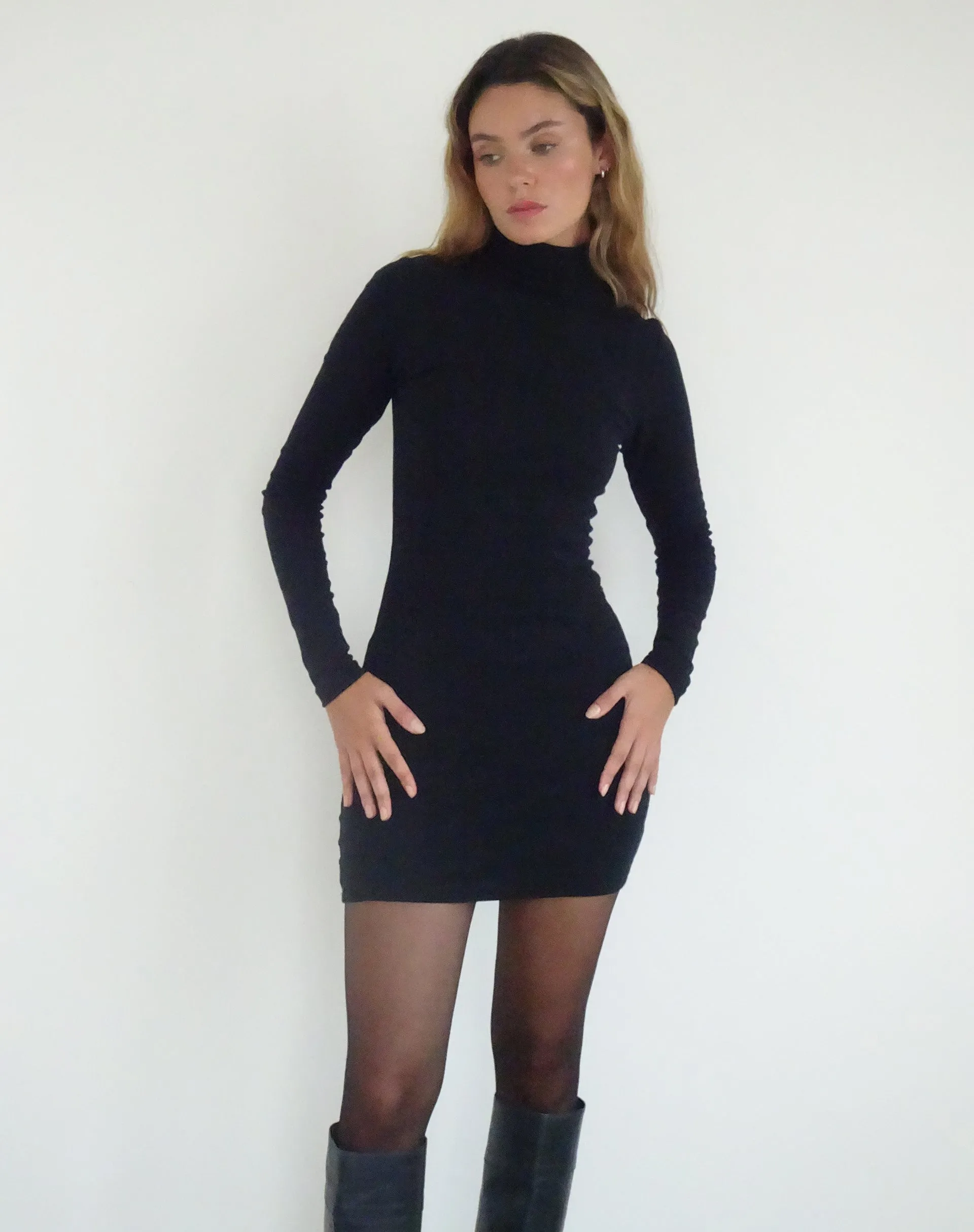 Yrion Turtle Neck Bodycon Mini Dress in Black sold by Motel Rocks product image thumbnail 4