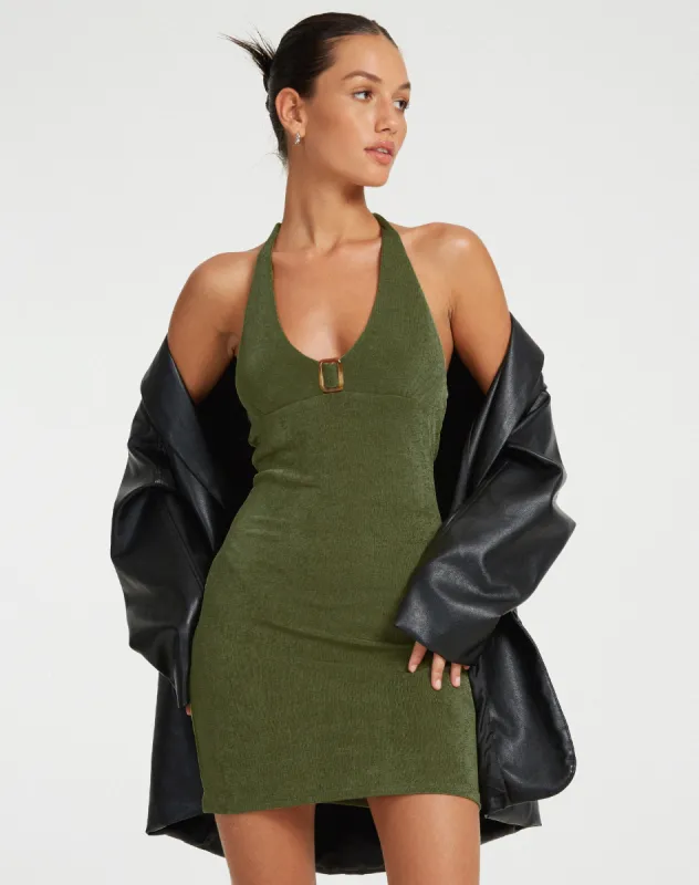 Samari Mini Dress in Khaki sold by Motel Rocks