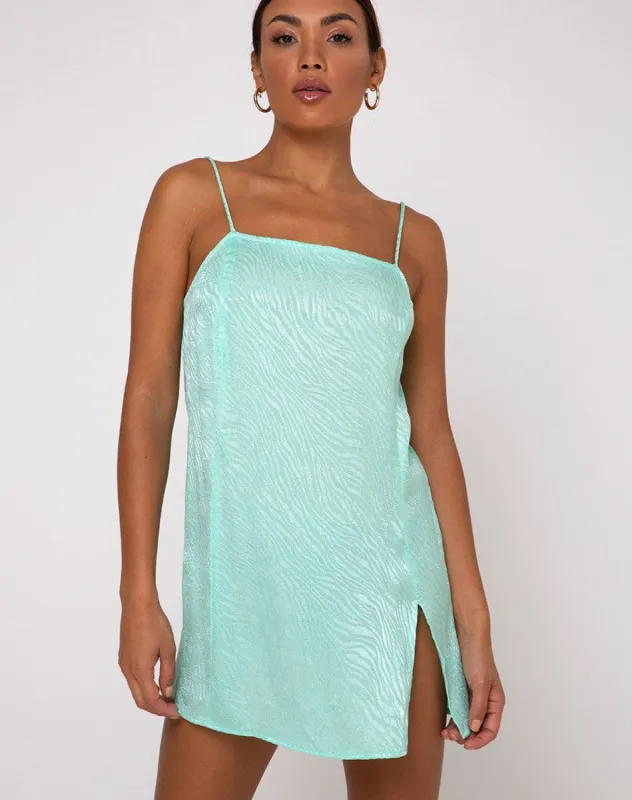 Datista Slip Dress in Zebra Aquamarine sold by Motel Rocks