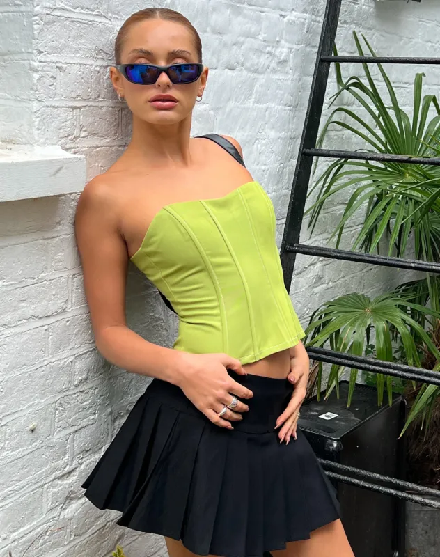 Kansa Corset Top in Pear Green with White Stitch sold by Motel Rocks