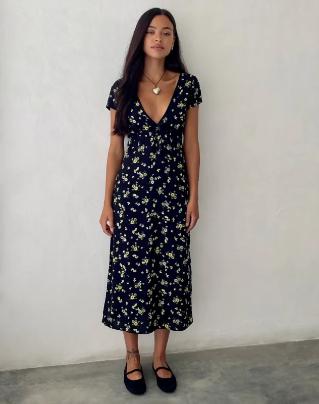 Eviaso Midi Dress in Lemon and Lime Black sold by Motel Rocks