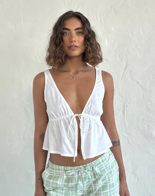 Rolia Tie Front Top in Off White sold by Motel Rocks