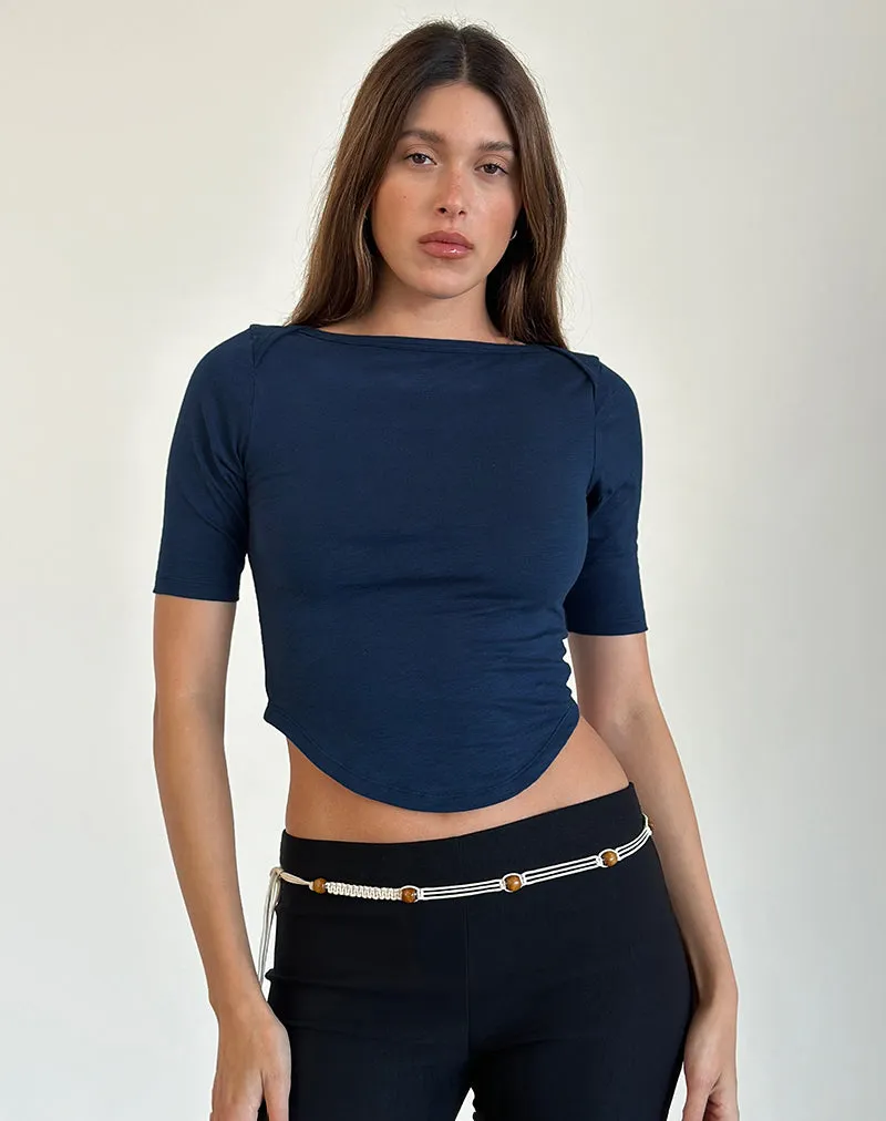 Ralda Curved Jersey Tee in Navy sold by Motel Rocks product image thumbnail 3