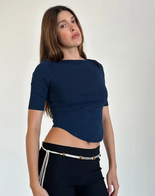Ralda Curved Jersey Tee in Navy sold by Motel Rocks