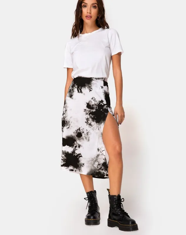 Saika Midi Skirt in Mono Tie Dye Black and White sold by Motel Rocks