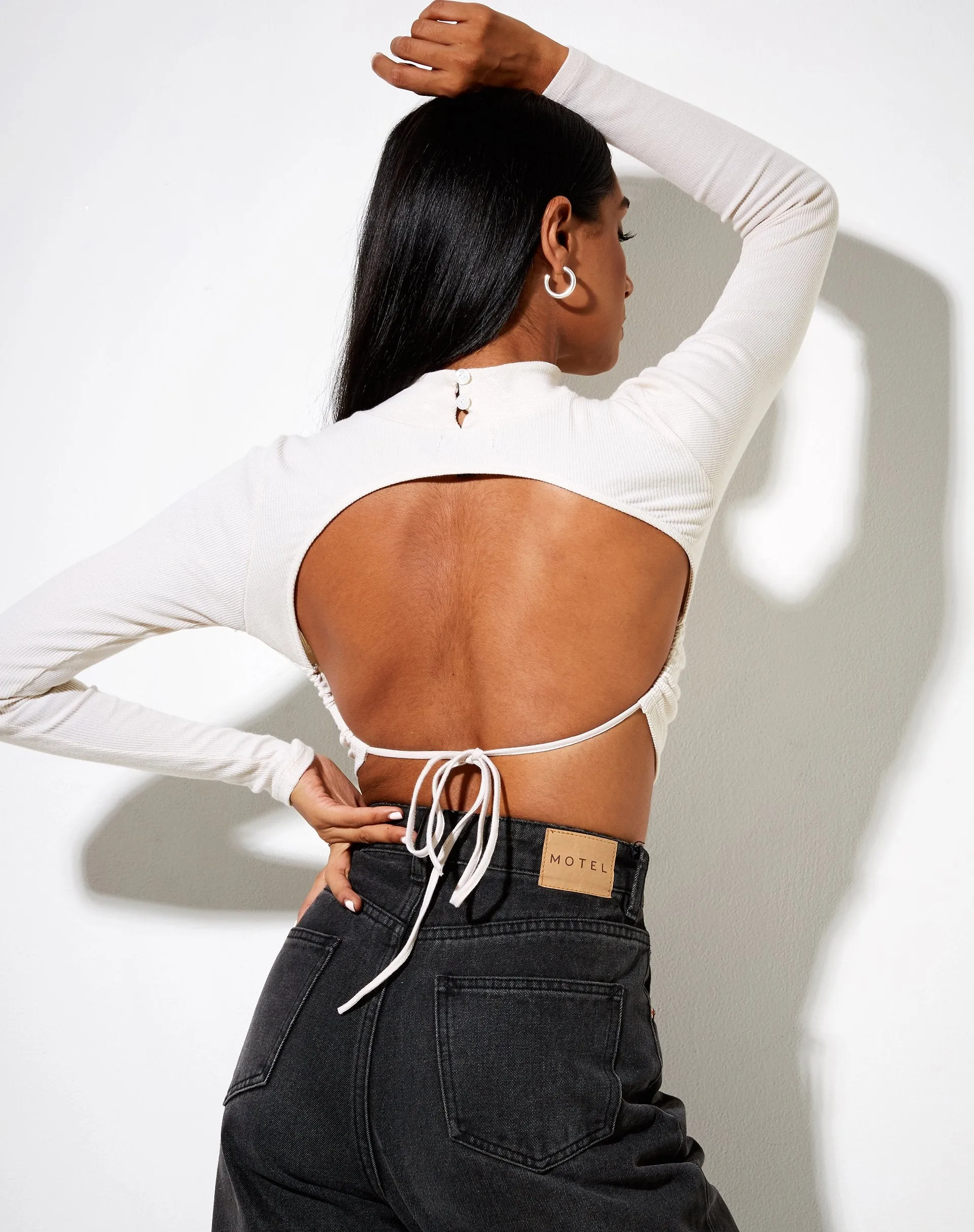 Quelia Crop Top in Rib Winter White 'Amore' Embro sold by Motel Rocks product image thumbnail 2
