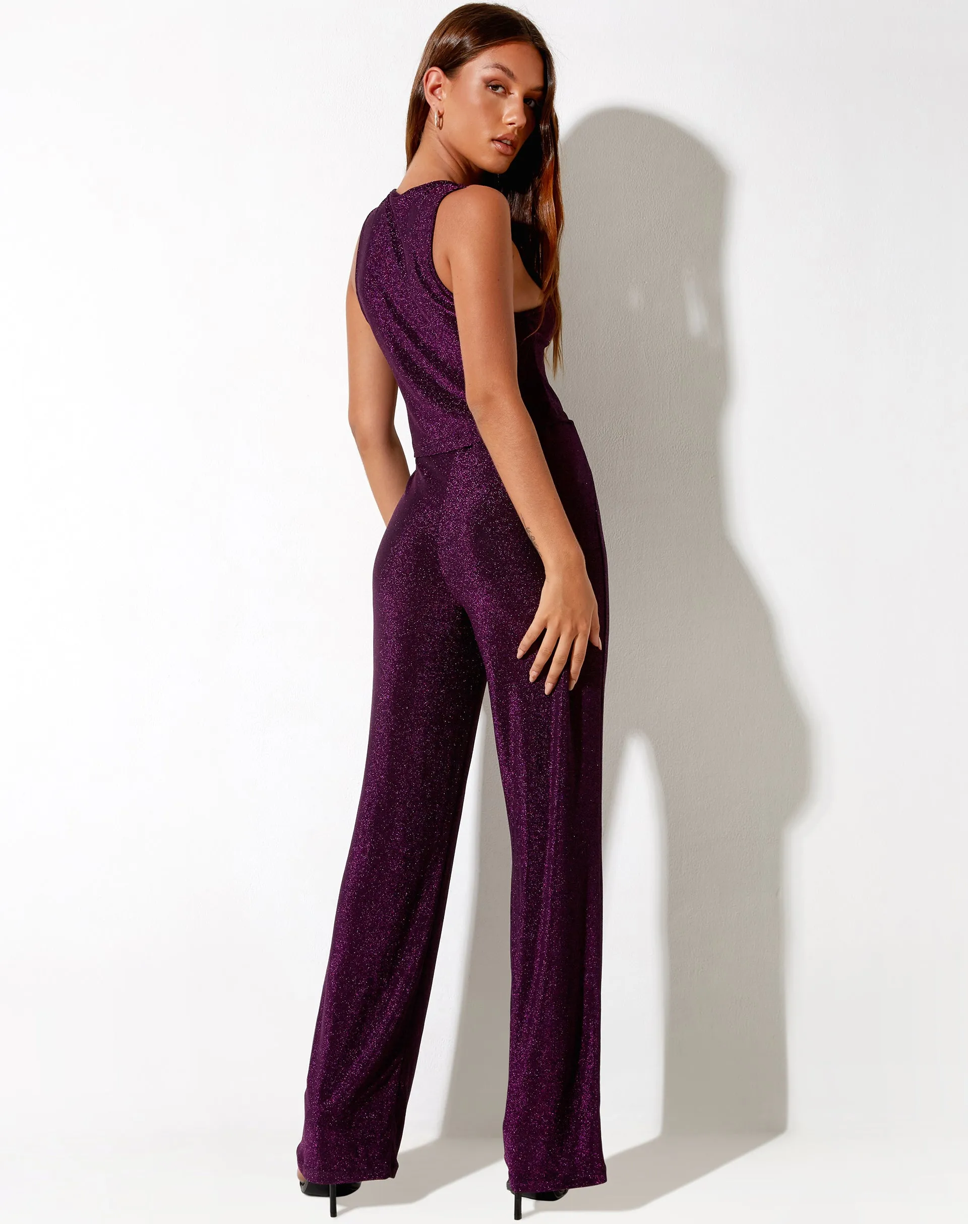 Dara Crop Top in Slinky Glitter Dark Purple sold by Motel Rocks product image thumbnail 5