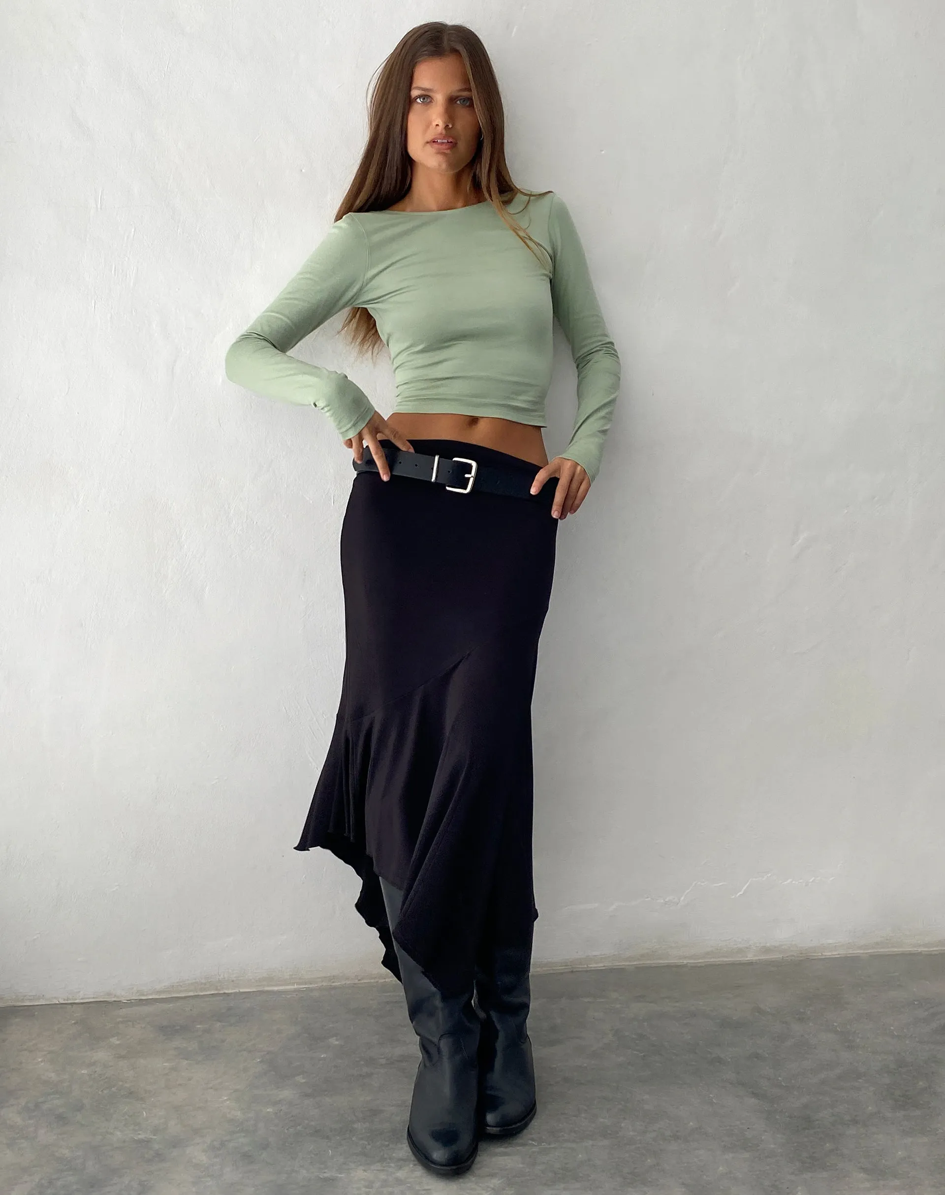 Xiabon Backless Long Sleeve Top in Desert Sage sold by Motel Rocks product image thumbnail 3