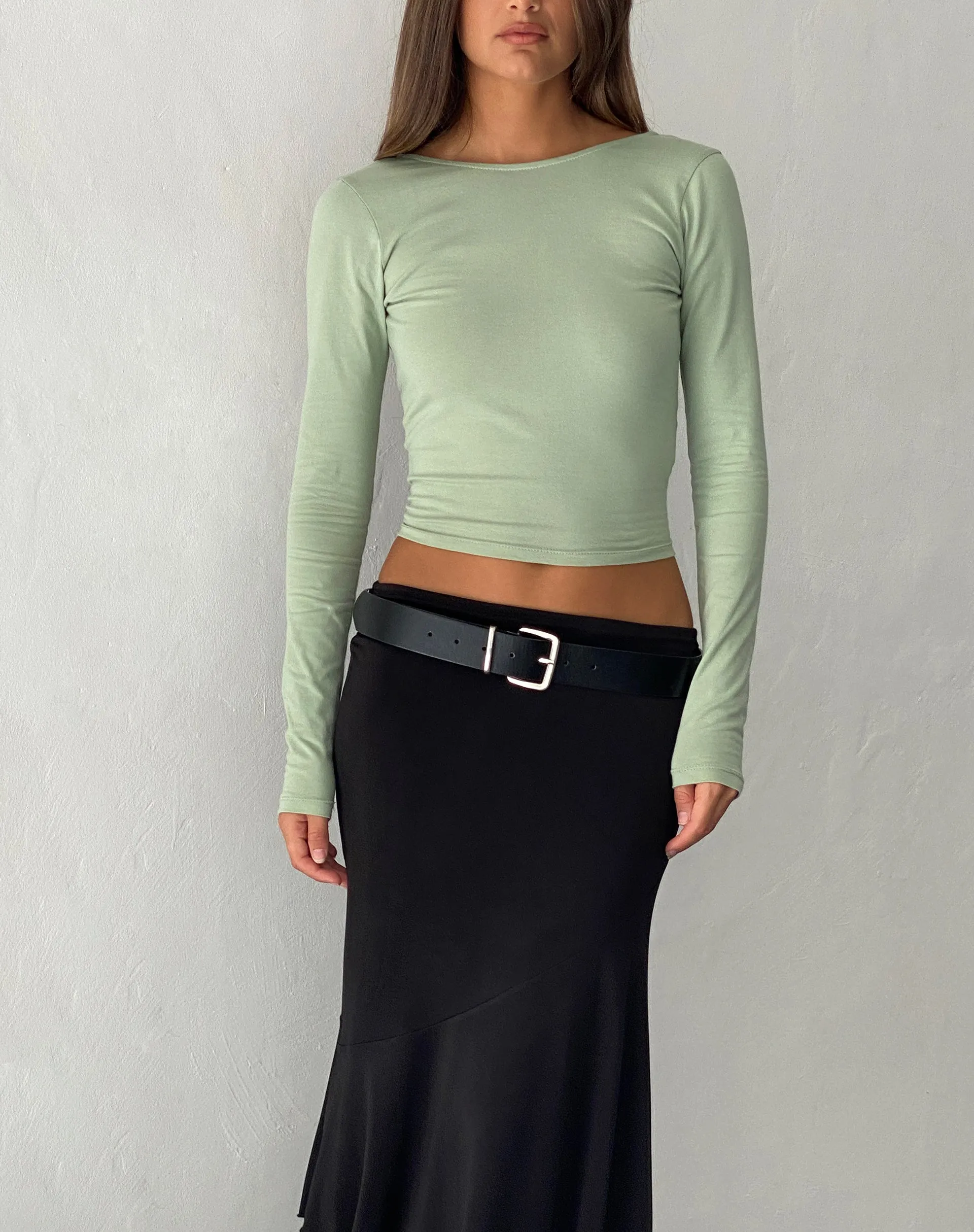 Xiabon Backless Long Sleeve Top in Desert Sage sold by Motel Rocks product image thumbnail 2