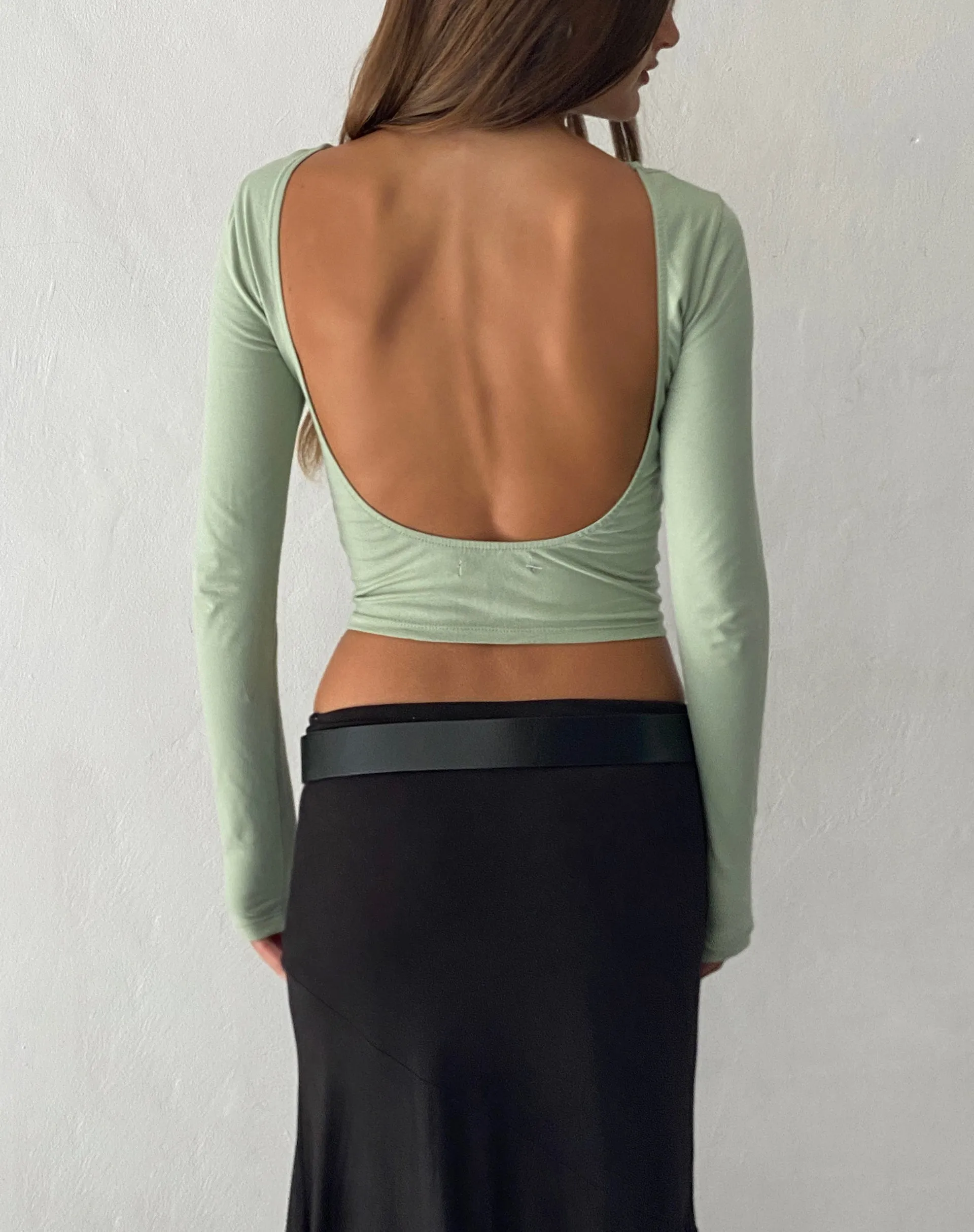 Xiabon Backless Long Sleeve Top in Desert Sage sold by Motel Rocks product image thumbnail 5