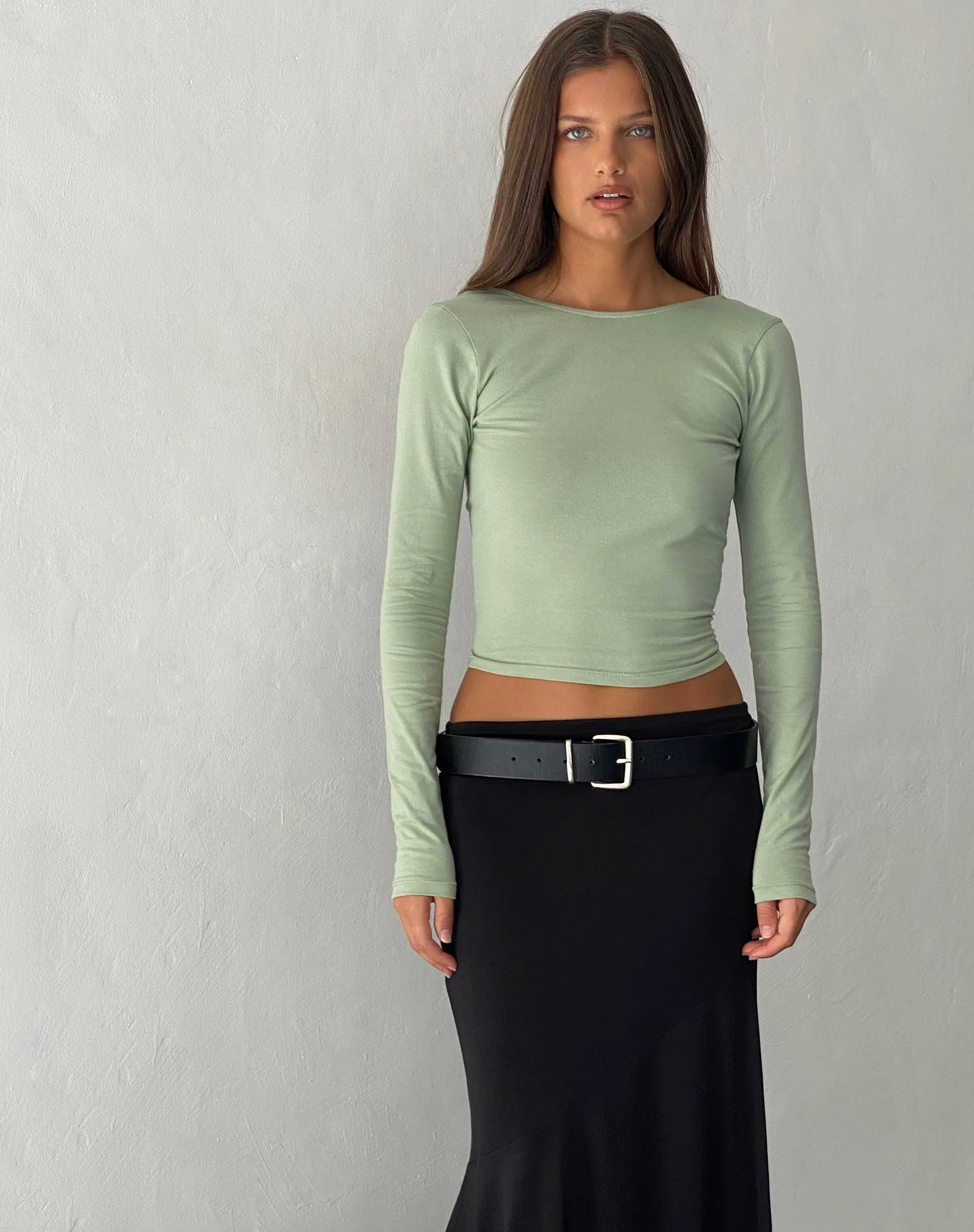 Xiabon Backless Long Sleeve Top in Desert Sage sold by Motel Rocks product image thumbnail 4
