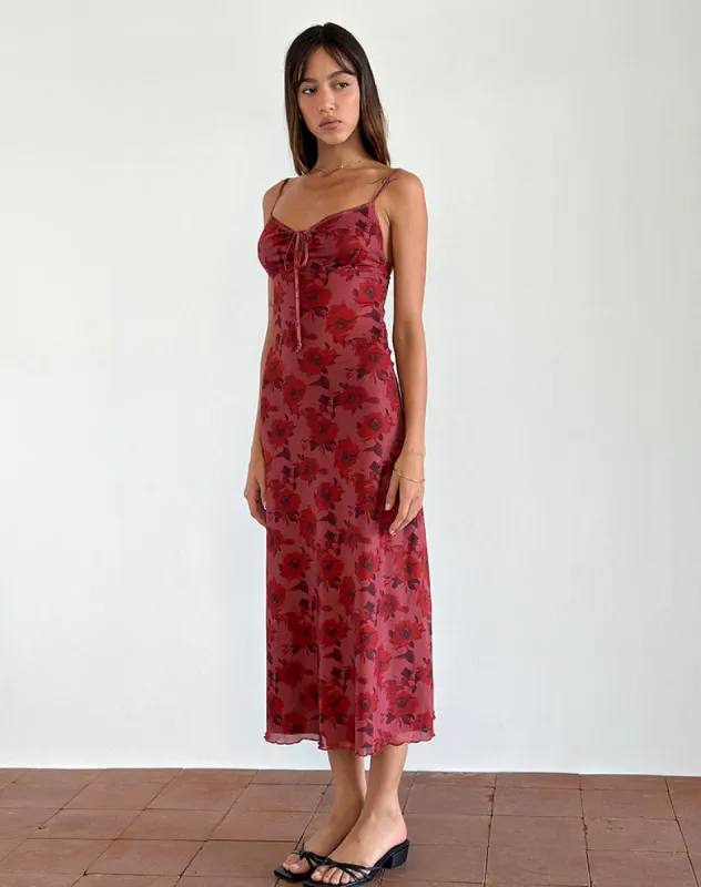 Coya Midi Dress in Fairy Floral Burgundy Flock sold by Motel Rocks