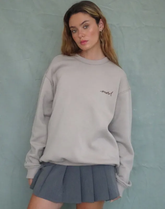 Tillie Sweatshirt in Mushroom with Brown Motel Embroidery sold by Motel Rocks