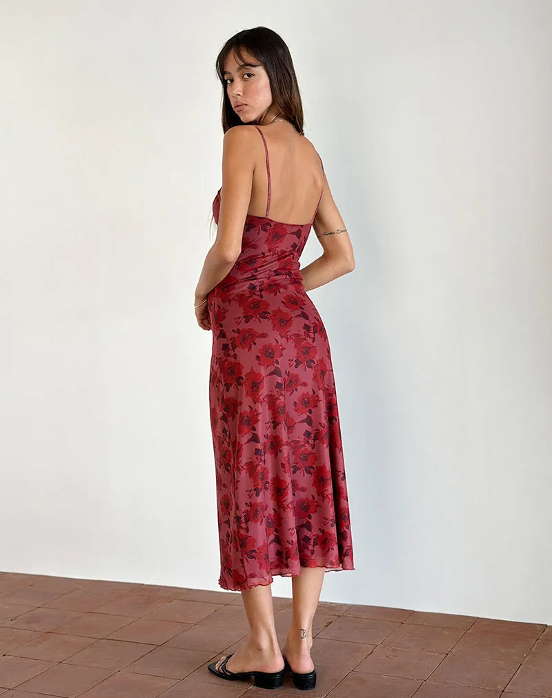 Coya Midi Dress in Fairy Floral Burgundy Flock sold by Motel Rocks product image thumbnail 3