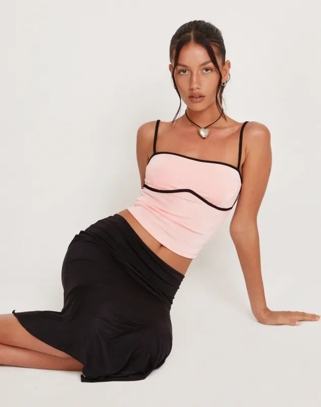 Talasi Crop Top in Pale Pink with Black Binding sold by Motel Rocks