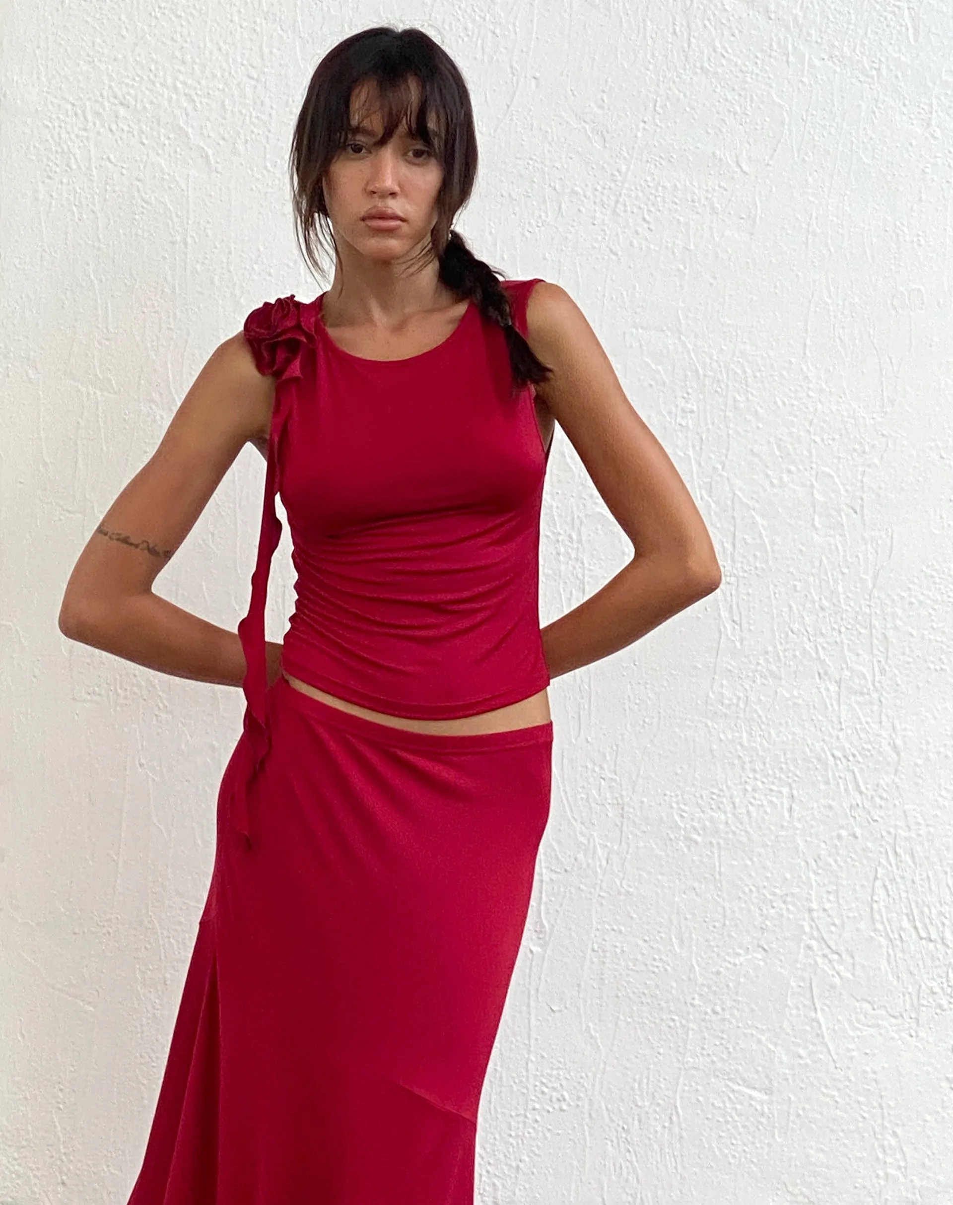 Morena Rosette Top in Red sold by Motel Rocks