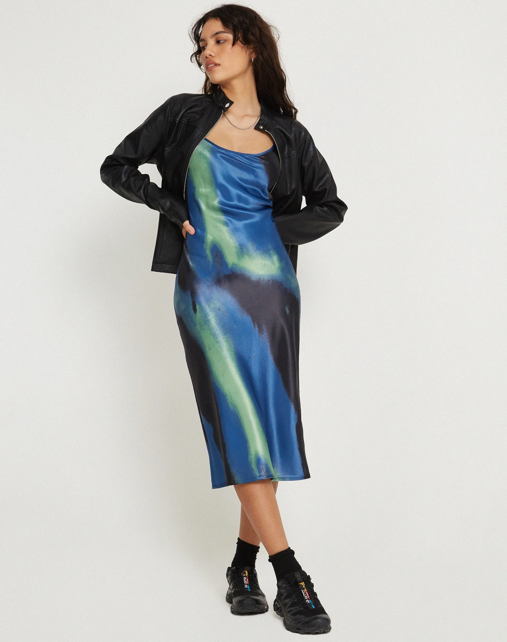 Juvina Midi Dress in Satin Watercolour Navy sold by Motel Rocks product image thumbnail 4