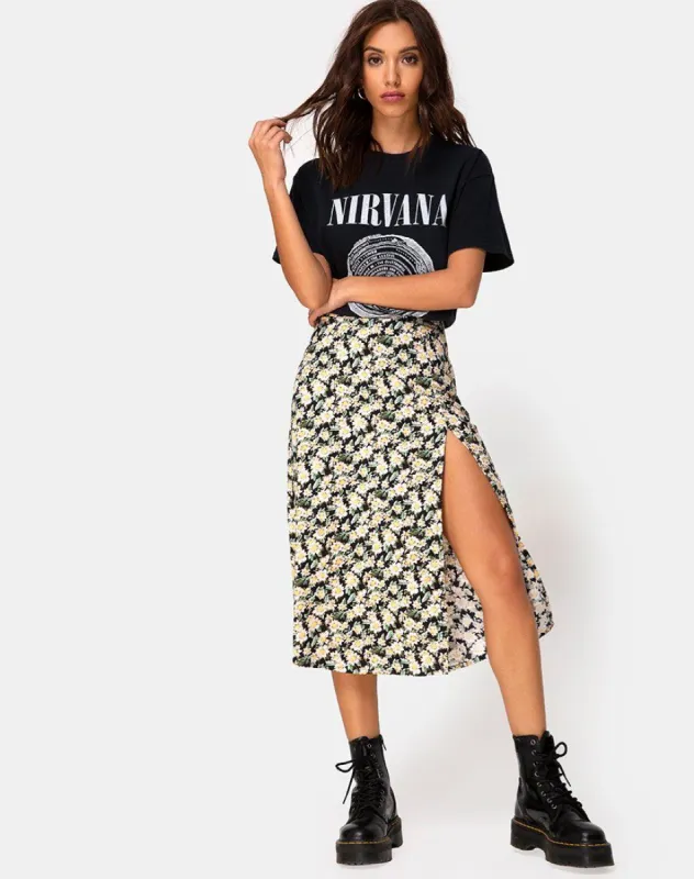Saika Midi Skirt in Aster Black sold by Motel Rocks