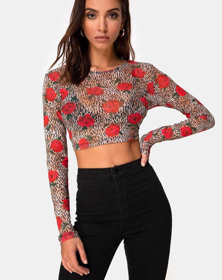 Bonnie Crop Top in Tiger Rose sold by Motel Rocks