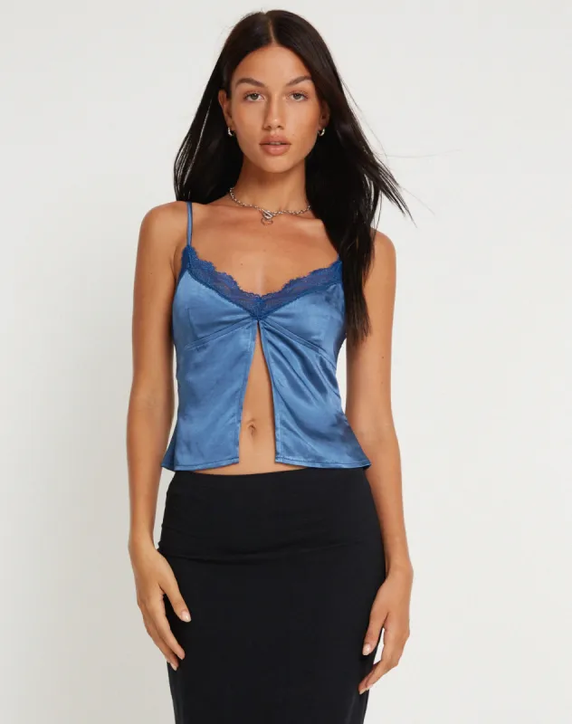 Apulia Butterfly Top in Satin Blue sold by Motel Rocks
