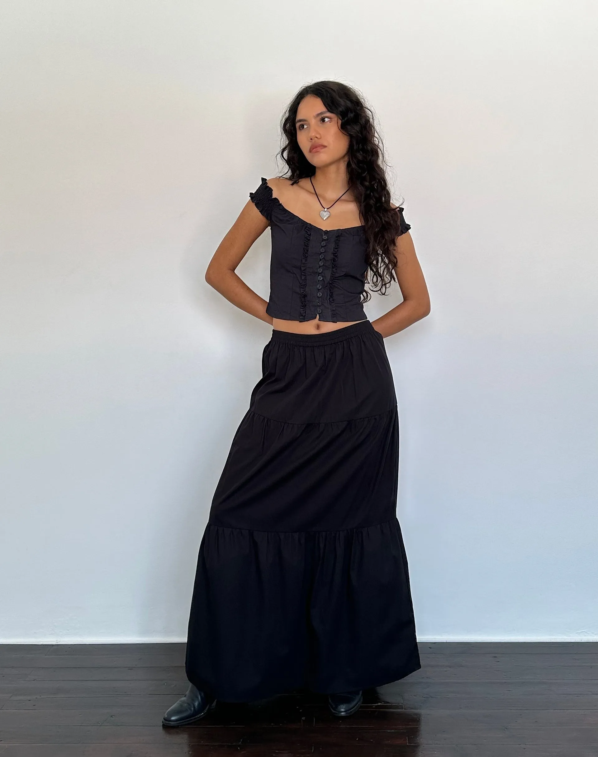 Alderidge Bardot Corset Top in Black sold by Motel Rocks product image thumbnail 2